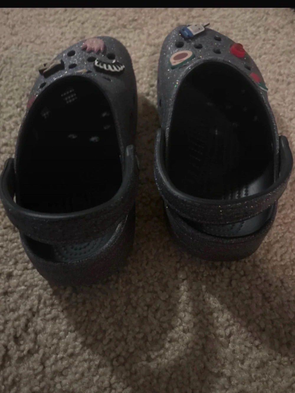 CROCS Kids Glitter Clogs with Assorted Charms - Black
